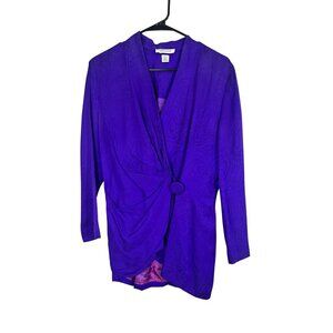 Retro Silk Floral Dress Purple 8 Feminine Work Wear‎ Artsy Colorful Festive 80s